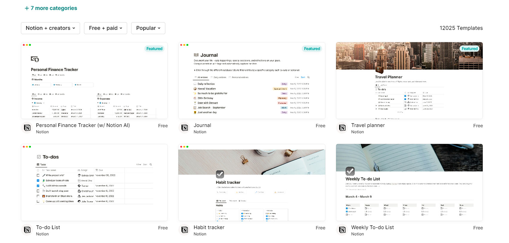 Captura de tela do Notion mostrando templates para organização de tarefas